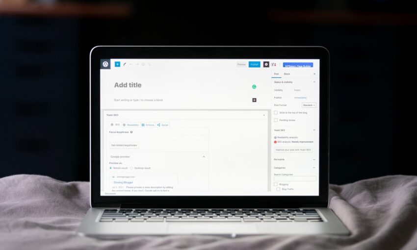 WordPress admin panel opened on a laptop