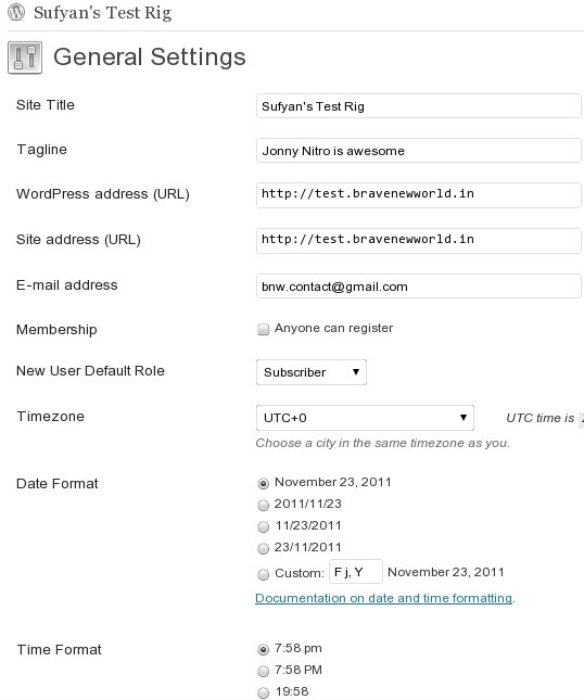 WordPress Settings Page WordPress Settings Page